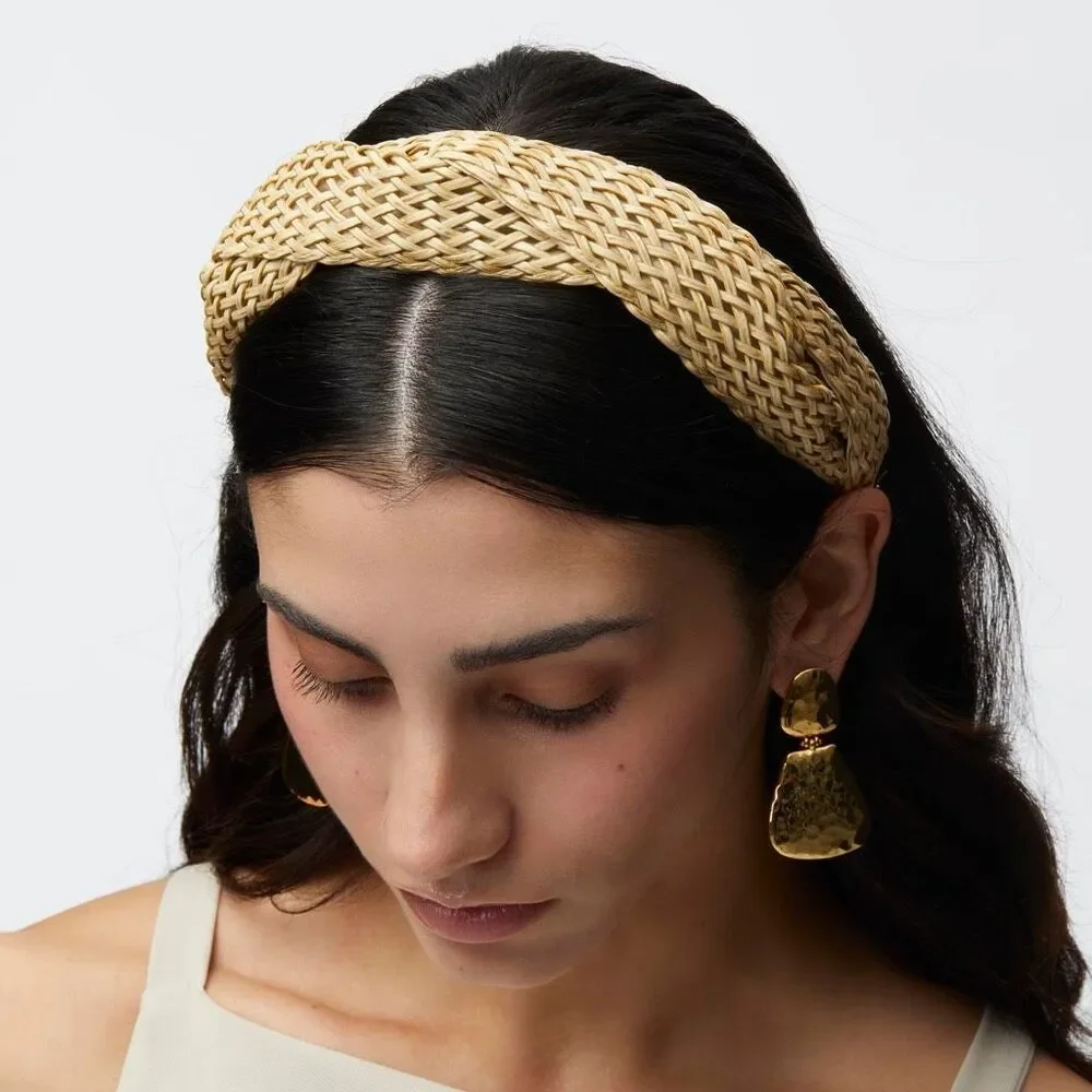Lele Sadoughi Marlene Iconic Slim Twist Natural Wicker Linen Headband OS